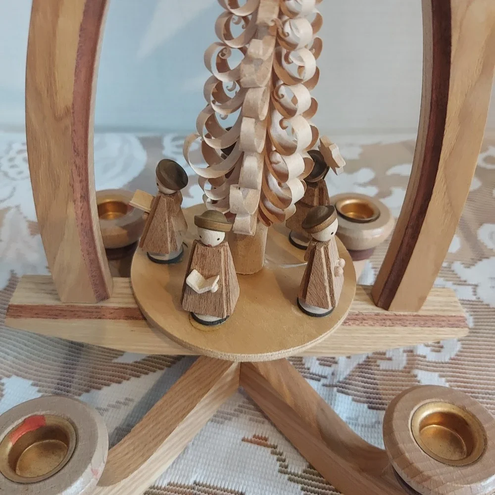 German Christmas Pyramid Carousel Wooden 4 Candle Rotating Carolers 10x7 Inch